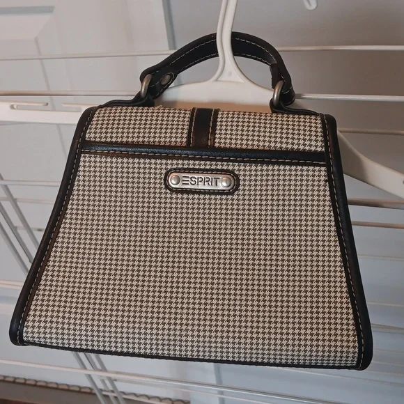 Chic Houndstooth Handbag with Black Trim vintage Esprit - Picture 2 of 3